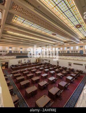 Senat Kammer in der historischen Oklahoma State Capitol in Oklahoma City, Oklahoma vom Balkon Stockfoto