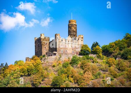 Historische Burg Maus, St. Goar Deutschland aus am Rhein gesehen Stockfoto