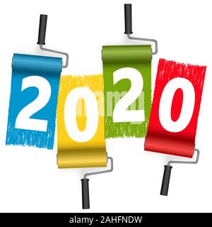 Vier Farben Farbroller Konzept für das Neue Jahr 2020 Stock Vektor
