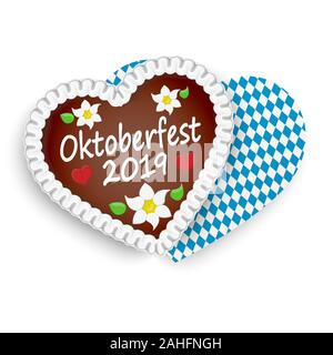 Illustrierte Lebkuchenherz mit Text in deutscher Sprache für das Oktoberfest 2019 Zeit Stock Vektor