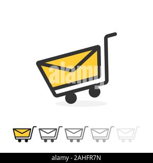 Kontur der Warenkorb und Buchstaben in einer Zeile. Für ein Symbol oder Logo für das Senden von E-Mail. Stock Vektor