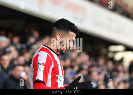 London, Großbritannien. 29 Dez, 2019. Sagte der Benrahma Brendford während der Sky Bet Championship Match zwischen Millwall und Brentford an der Höhle, London am Sonntag, den 29. Dezember 2019. (Credit: Ivan Jordanov | MI Nachrichten) Credit: MI Nachrichten & Sport/Alamy leben Nachrichten Stockfoto