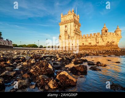 Belem Turm bei Sonnenuntergang, Lissabon, Portugal Stockfoto