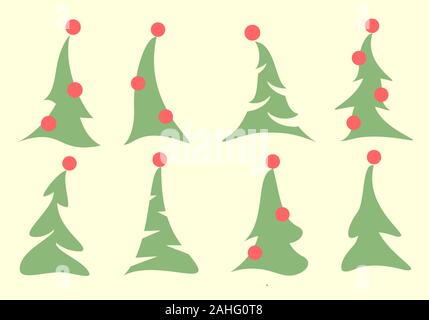 Einstellen der Weihnachtsbäume mit roten Kugeln, modernen Design. EPS 10 Vector Illustration. Stock Vektor