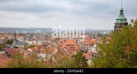 Blick von der Burg auf die Stadt, Kirche St. Marien, Pirna, Sächsische Schweiz, Sachsen, Deutschland, Europa Stockfoto