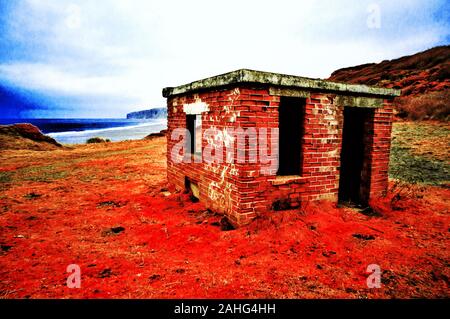 Verlassene Gebäude, Reighton Lücke, Filey, Yorkshire Stockfoto