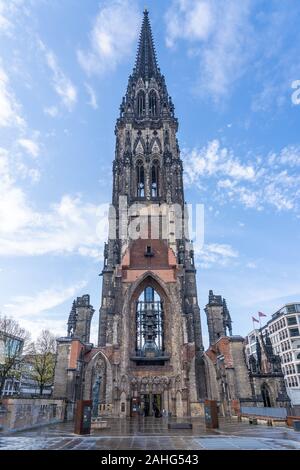 Neo-Gochic Stil St.-Nikolai-Kirche, die Kirche von St. Nicolas in Hamburg, Deutschland Stockfoto