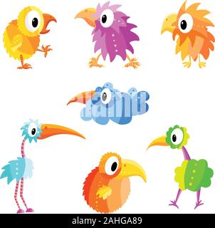 Eine Sammlung von Cute Cartoon Vögel Symbole Vector Illustration Stock Vektor