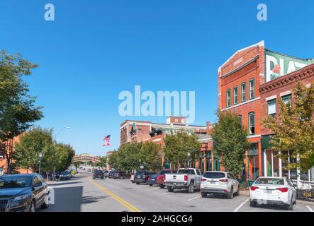 Blick hinunter Walnut Street in Richtung der historischen Stadt Markt, River Market District, Kansas City, Missouri, USA Stockfoto