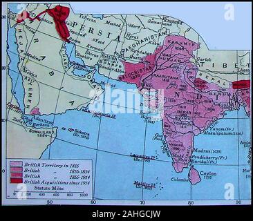 Eine 1922 Karte der Britischen Gebiete in Asien im 19. und frühen 20. Jahrhundert Stockfoto