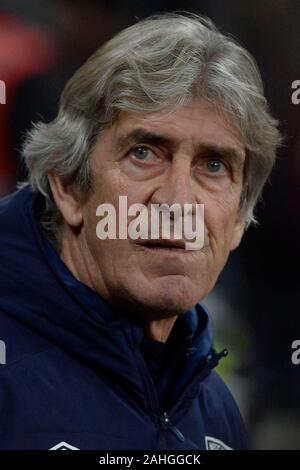 LONDON, VEREINIGTES KÖNIGREICH. Dezember 28 Manuel Pellegrini von West Ham vor der Premier League zwischen West Ham und Leicester City in London Stadion, Londo Stockfoto