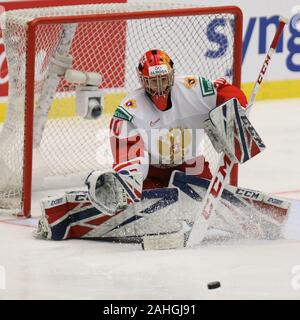 Ostrava, Tschechische Republik. 29 Dez, 2019. Russische Torwart Yaroslav Askarov in Aktion während der 2020 IIHF World Junior Eishockey WM Gruppe B Übereinstimmung zwischen den USA und Russland in Ostrava, Tschechische Republik, am 29. Dezember 2019. Credit: Petr Sznapka/CTK Photo/Alamy leben Nachrichten Stockfoto