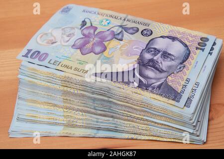 Rumänische Lei Banknoten, in der Nähe Stockfoto