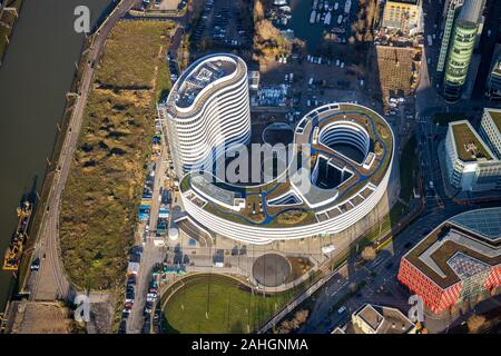 Luftbild, Medienhafen, trivago N.V. Hotel suchen, Düsseldorf, Rheinland, Nordrhein-Westfalen, Deutschland, Am Handelshafen, Bürogebäude, offi Stockfoto