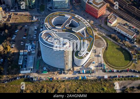 Luftbild, Medienhafen, trivago N.V. Hotel suchen, Düsseldorf, Rheinland, Nordrhein-Westfalen, Deutschland, Am Handelshafen, Bürogebäude, offi Stockfoto