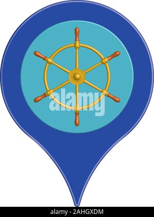 Schiffrad und Positionssymbol. 3D-Effektvektor Stock Vektor