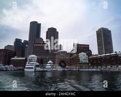 Die Waterfront an einem bewölkten Tag in Boston. Stockfoto