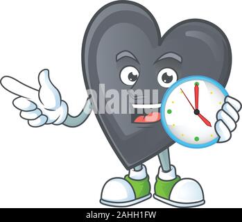 Gerne schwarz liebe cartoon Maskottchen Stil mit Uhr Stock Vektor