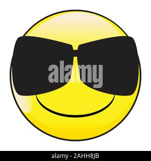 Eine große Augen glücklich lächelnde Gesicht lächeln Button tragen sunglases auf weißem Hintergrund Stock Vektor