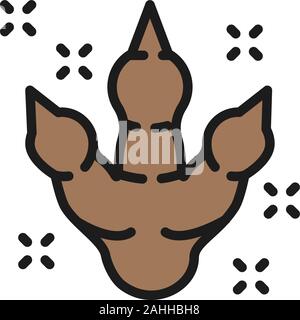 Vektor dinosaur Footprint, prähistorische Zeit flach Farbe Symbol Leitung. Stock Vektor