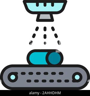 Reinigen und lackieren Metalle auf Transportband, Kühlung flachbild Color Line Symbol. Stock Vektor