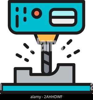 Laser Graviermaschine, CNC-Fräsmaschine flachbild Color Line Symbol. Stock Vektor