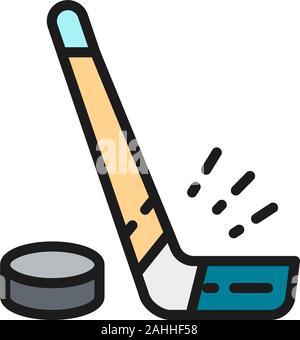 Vektor Hockeyschläger und Puck flach Farbe Symbol Leitung. Stock Vektor