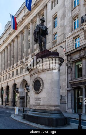 London, UK, 14. Mai 2019: Statue von James Henry Greathead in der Londoner City. Stockfoto