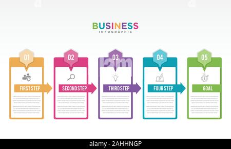 Schritt Infografik mit 5 Optionen mit Symbol. Abbildung: Schritt Informationen und Infografik. Vector Illustration EPS 8 EPS. 10 Stock Vektor