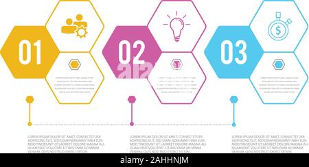 3 Schritte workflow Infografik mit im flachen Stil auf den weißen Hintergrund. Abbildung: Schritt Informationen und Infografik. Vector Illustration Stock Vektor