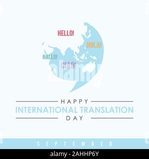 Design-Emblem für Internationale Übersetzung Tag Vektor-Hintergrund in flachem Stil. Urlaub in der Welt der internationalen Übersetzung. Stock Vektor