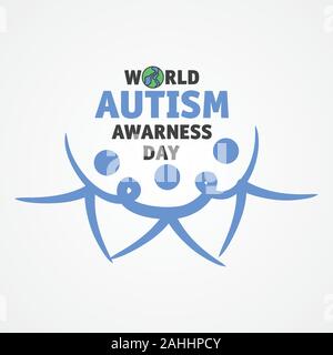 Word Welt Autism Awareness Day mit drei Menschen in die Hände. Weltautismus-Tag für Banner, Grußkarte, Poster oder Hintergrunddesign Stock Vektor