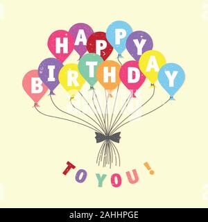 Vintage bunte Wort herzlichen Glückwunsch zum Geburtstag, zu Ihnen auf den Ballons. Die Entwicklung des abstrakten Schreiben happy birthday an Sie. Vector Illustration EPS 8 EPS. 10 Stock Vektor