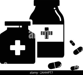 Zwei Flasche pillen Symbol auf weißem Hintergrund aus der medizinischen Sammlung isoliert. Pillen Symbol trendigen und modernen Pillen Symbol für Logo-, Web-, App, UI. Pillen ic Stock Vektor
