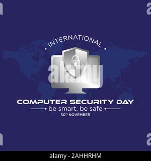 Computer Security Day schreiben Emblem auf dem blauen Hintergrund. Kalender für jeden Tag am 30. November. Vector Illustration EPS 8 EPS. 10 Stock Vektor