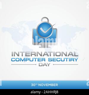 Computer Security Day schreiben Emblem im modernen Stil mit Weltkarte. Kalender für jeden Tag am 30. November. Vector Illustration EPS 8 EPS. 10 Stock Vektor