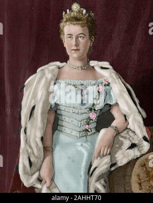 Wilhelmina der Niederlande (Wilhelmina Helena Pauline Maria) (1880-1962). Königin der Niederlande (1890-1948). Sie war das einzige Kind von König William III. und seiner zweiten Frau, Emma zu Waldeck und Pyrmont. Wilhelmina abgedankt im September 1948 zugunsten ihrer Tochter Juliana. Kupferstich mit der Darstellung der Königin Wilhelmina 1898, Jahr der Ihr Alter von Mehrheit. Später Färbung. Stockfoto