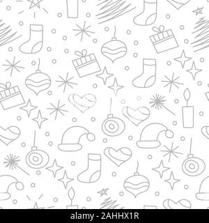 Weihnachten bacrground, nahtlose Muster mit Weihnachten Hand gezeichnet doodle Elemente für Geschenkpapier, Vektor weiß und schwarz Urlaub wallpaper Stock Vektor