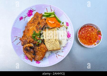 Ansicht von oben Foto der Vietnamesischen Schwein Reis chop Stockfoto