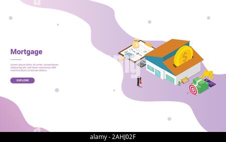 Hypothek für ein paar Unternehmen finanzielle Vorbereitung für Website Vorlage oder Landung homepage mit isometrischem Stil-Vector Illustration Stockfoto