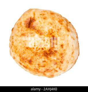 Blick von oben auf die frisch gebackene Tandoor usbekischen Brot (OBI) auf weißem Hintergrund Stockfoto