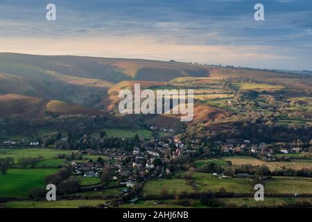 All Stretton und die Long Mynd von Caer Caradoc, Church Stretton, Shropshire gesehen Stockfoto