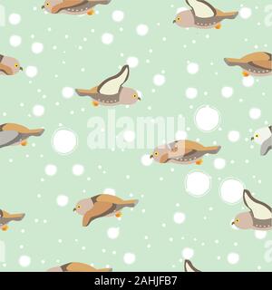 Nahtlose Muster mit braunen Eulen auf weißem Hintergrund. Vector Illustration Stock Vektor
