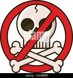 Anti-Piracy-Symbol, Illustration für #CopyrightLawDay am 1. Januar. Schädel und Knochen mit verbotenen Zeichen miteinander verflochten isoliert Farbe Vektor illustr Stock Vektor