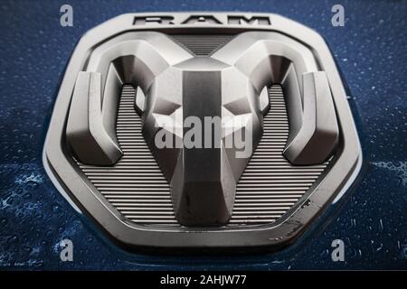 Das Logo der Dodge Ram. Stockfoto