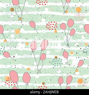Hand gezeichnet nahtlose Muster mit Rosa Luftballons. Ideal für Hochzeit Karten, Postkarten, T-Shirts, Einladungen, Broschüren, Plakate, Geschenkpapier, w Stock Vektor