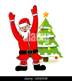 Vector Illustration von Santa Claus und Christmas Tree Stock Vektor