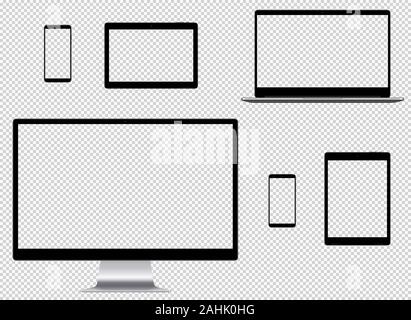 EPS 10 Vektor einrichten von Monitor, Notebook, Tablet-PC und Smartphone schwarz gefärbt mit Transparenz in Vektor Datei Stock Vektor