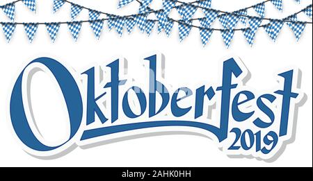 Oktoberfest 2019 Girlanden in blau-weiß karierte Muster Stock Vektor