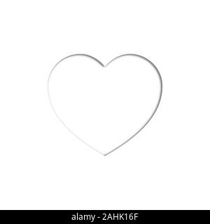 Die Imitation eines flachen Relief auf weißem Papier, Herz mit einem inneren Schatten. Minimalistischer Stil. Abstraktes Muster für die Liebe Nachricht Vorlage. 3D-Rendering Stockfoto